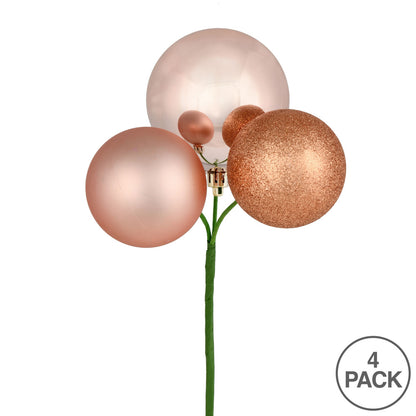 Vickerman 18" Rose Gold Ball Ornament Christmas Pick 4 per set