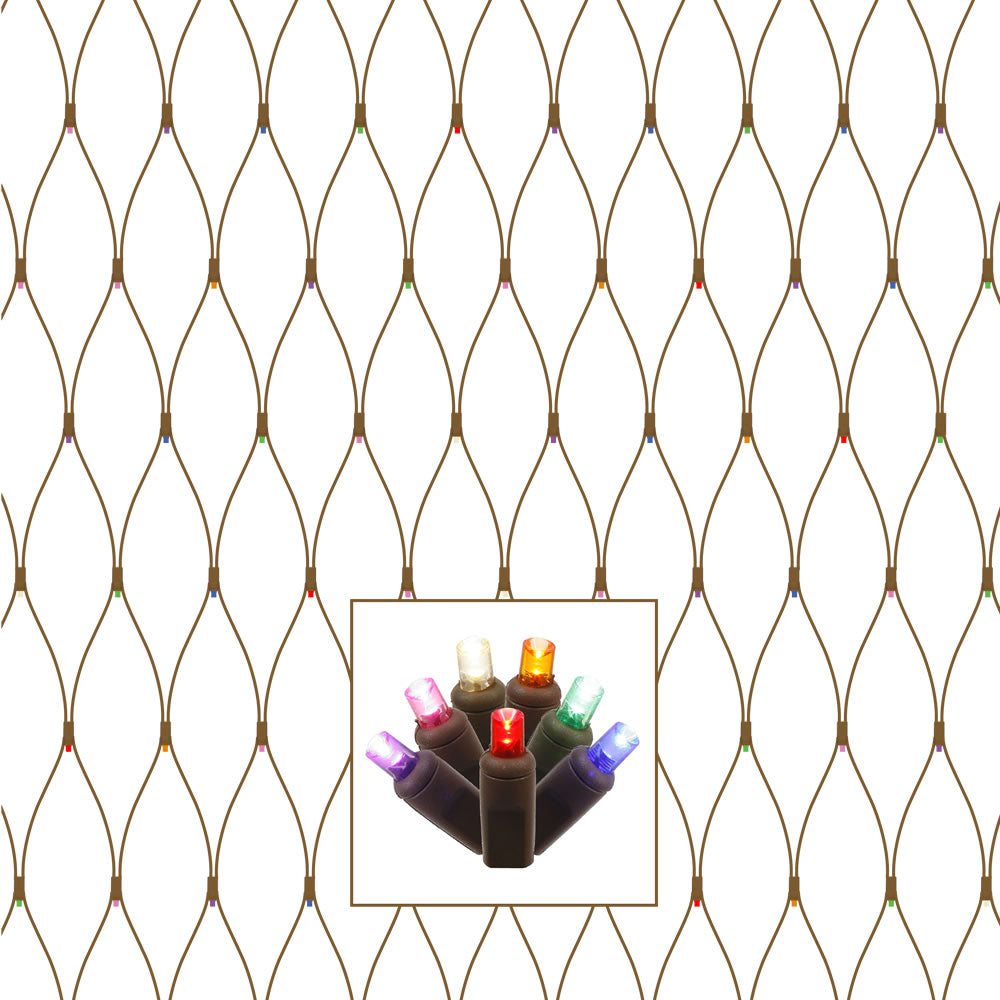 Vickerman 150 Multi-Colored Wide Angle LED Single Mold Christmas Net Light Set Brown Wire