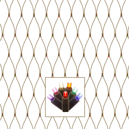 Vickerman 150 Multi-Colored Wide Angle LED Single Mold Christmas Net Light Set Brown Wire