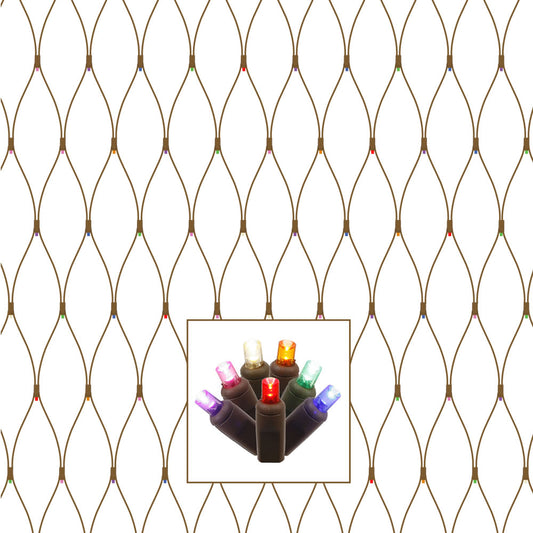 Vickerman 150 Multi-Colored Wide Angle LED Single Mold Christmas Net Light Set Brown Wire