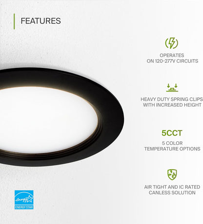 ASD Lighting LED Recessed Mini Panel Round 6inch 15W 120-277V 0-10V Dimmable 2700/3000/3500/4000/5000K with Baffle Trim Black ETL Energy Star