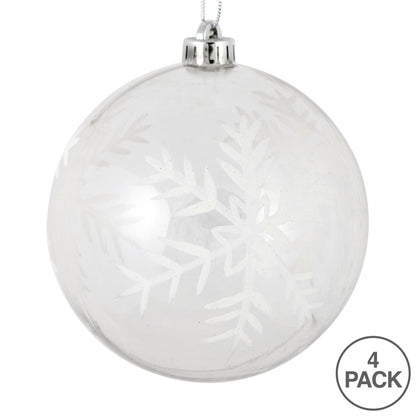 Vickerman 4" Clear Ball White Glitter Snowflake Ornament 4 per Box