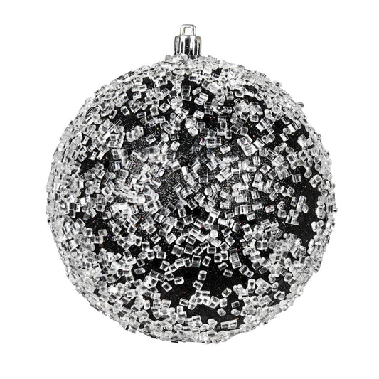 Vickerman 4" Black Glitter Hail Ball Ornament 6 per Bag