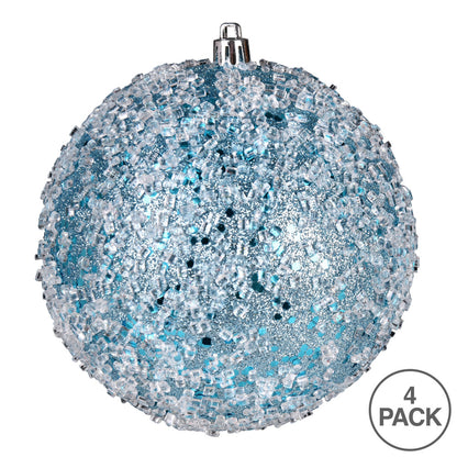 Vickerman 6" Baby Blue Glitter Hail Ball Ornament 4 per Bag