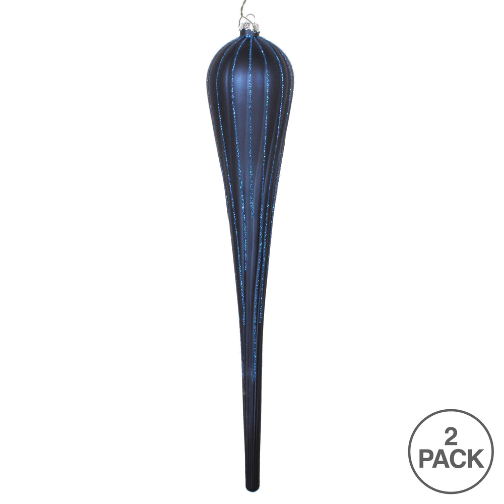 Vickerman 15.75" Midnight Blue Matte Glitter Drop Christmas Ornament Pack of 2