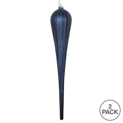 Vickerman 15.75" Midnight Blue Matte Glitter Drop Christmas Ornament Pack of 2