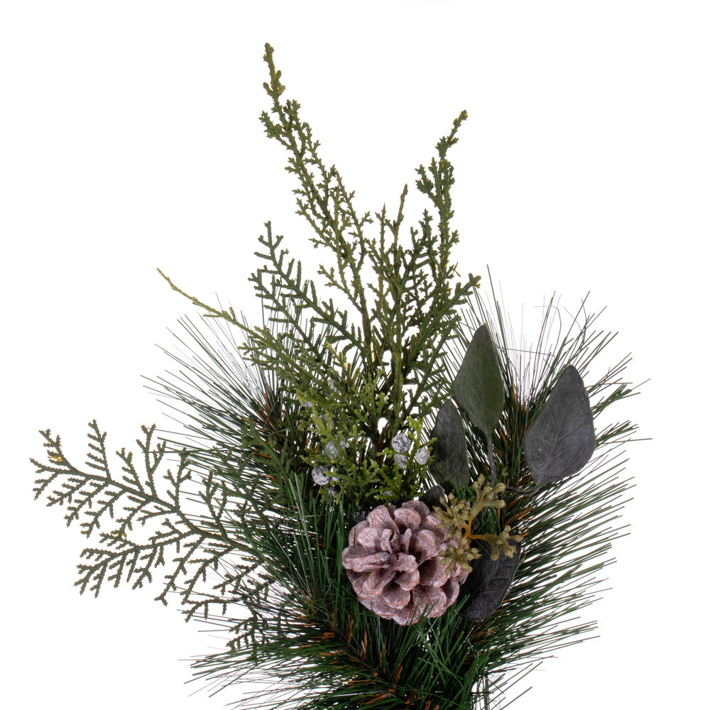 Vickerman 32" Artificial Long Leaf Pine with Seeded Cedar Eucalyptus Foliage and Pinecones Crescent Swag.