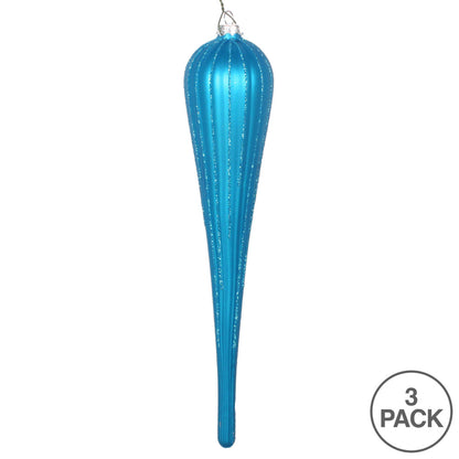 Vickerman 11" Turquoise Matte Glitter Drop Christmas Ornament Set of 3