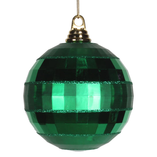 Vickerman 5.5" Green Shiny and Matte Mirror Ball Christmas Ornament with Glitter Accents