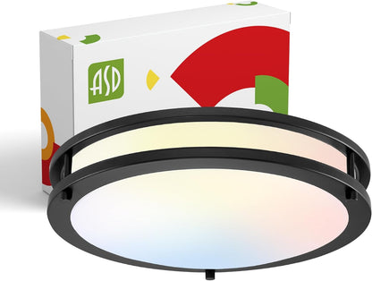 ASD LED Double Ring Flushmount 14" 21W 120V CCT Selectable 3000/4000/5000K Dimmable Black ETL Energy Star