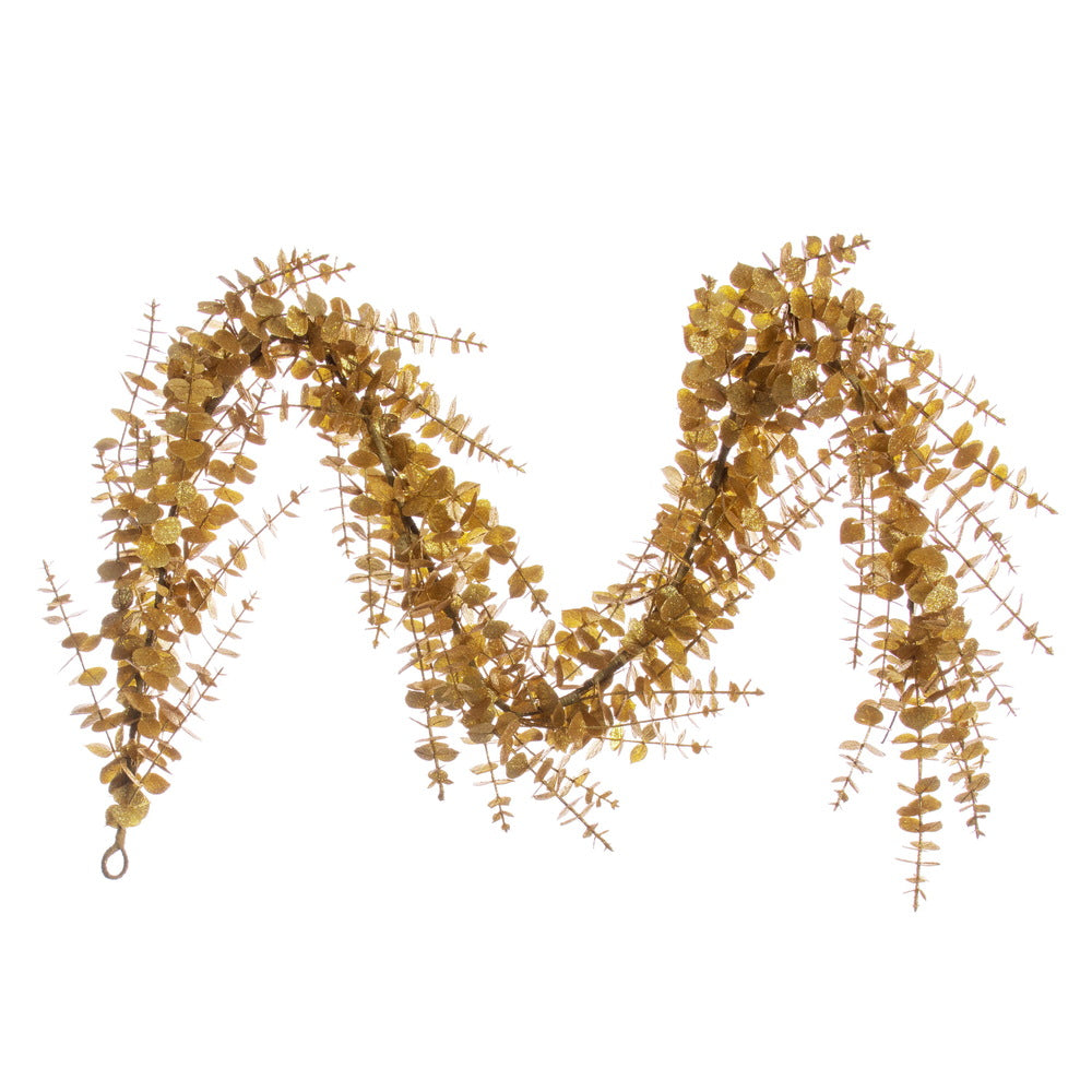 Vickerman 6' Gold Artificial Eucalyptus Glitter Garland.