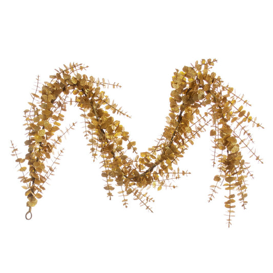 Vickerman 6' Gold Artificial Eucalyptus Glitter Garland.