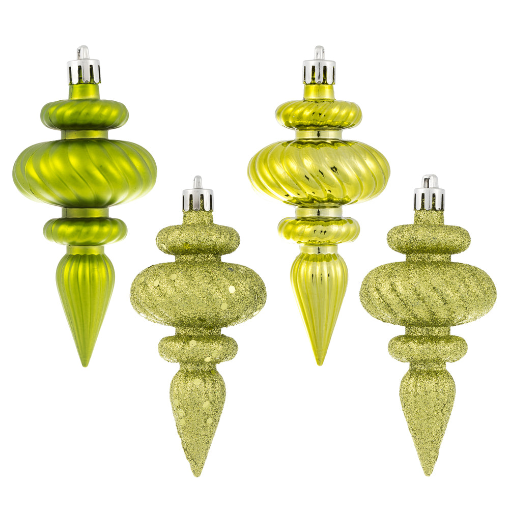 Vickerman 4" Lime 4-Finish Finial Ornament 8 per Box