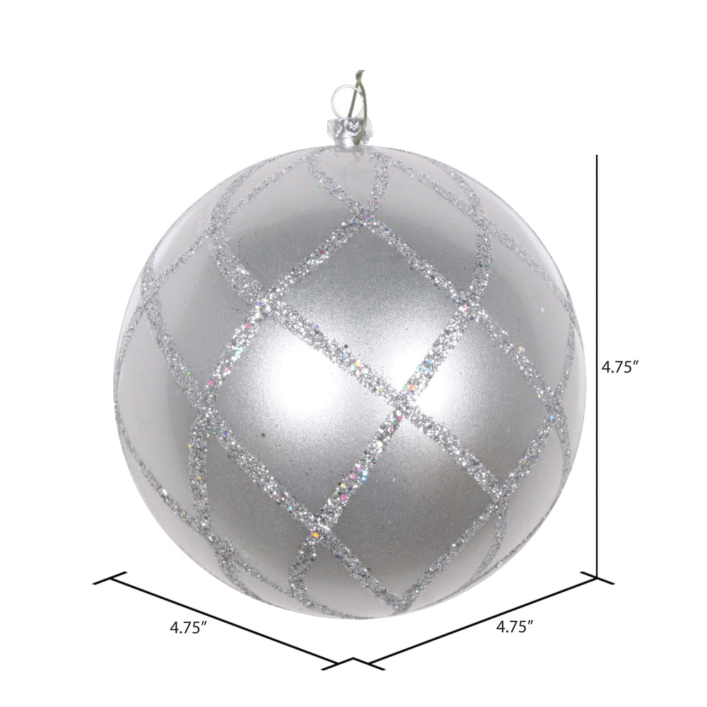 Vickerman 4.75" Silver Candy Finish Net Ball Ornament with Glitter Accents 3 per Bag