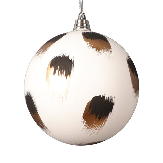 Vickerman 4" Matte White Ball Ornament with Gold and Black Brush Strokes 4 per bag.