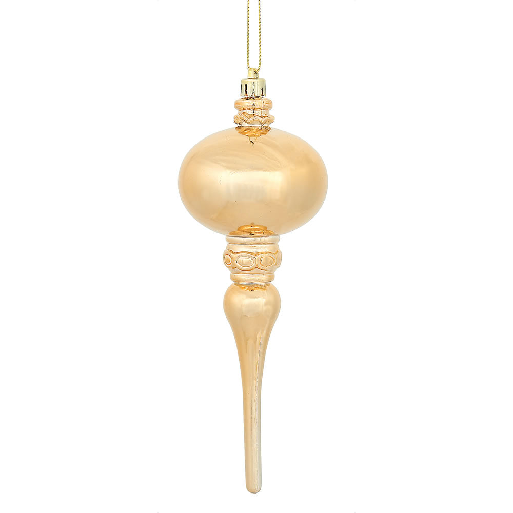 Vickerman 8" x 2.75" Café Latte Shiny Finial Ornament with drilled and wired caps. Comes 3 per Bag.