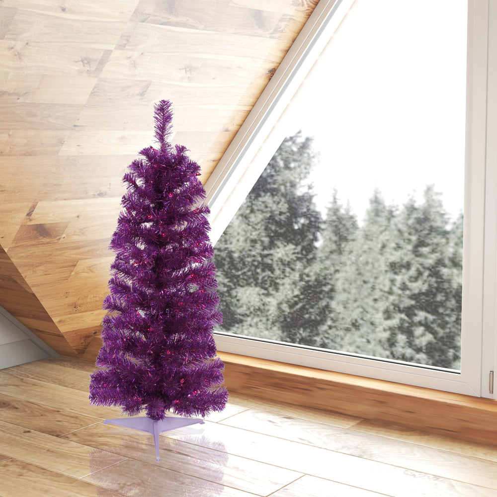 Vickerman 3' Purple Pencil Artificial Christmas Tree Purple Dura-lit LED Lights.