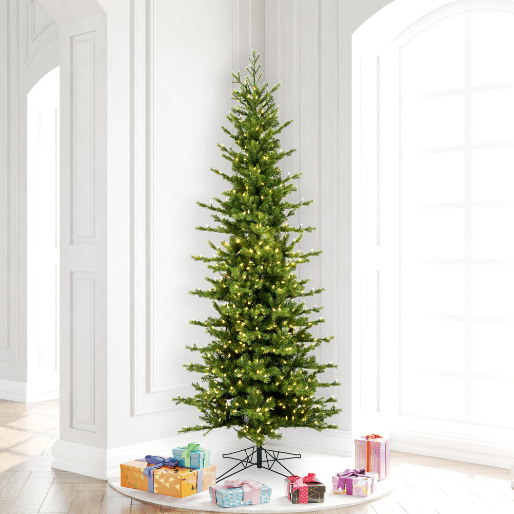 Vickerman 7.5' x 38" Moutauk Pine Artificial Christmas Pencil Tree with Warm White LED Lights