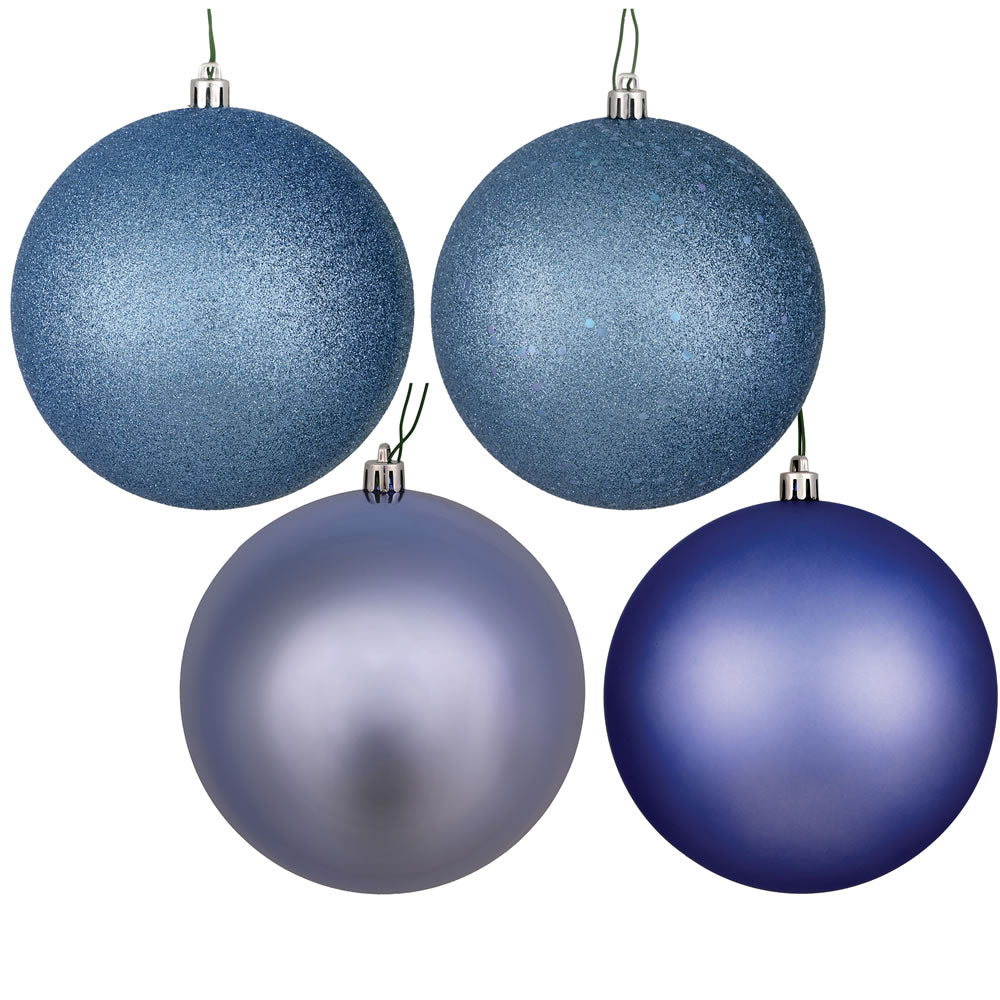 Vickerman 12" Periwinkle 4-Finish Ball Ornament Assortment 4 per Bag