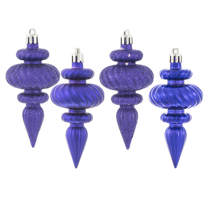 Vickerman 4" Purple 4-Finish Finial Ornament 8 per Box