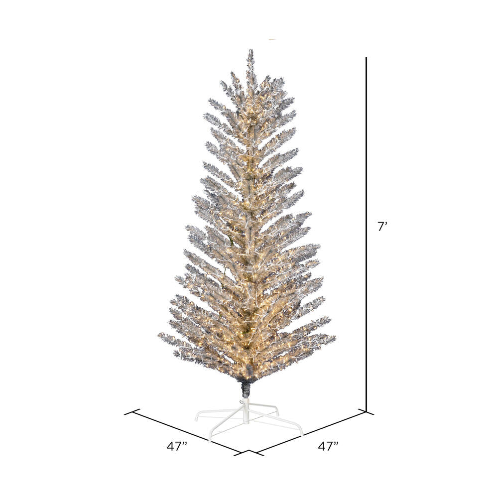 Vickerman 7' x 47" Vintage Aluminum Tree Warm White Low Voltage LED 3mm Lights.