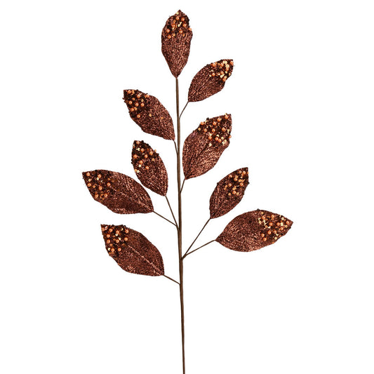 Vickerman 29" Mocha Glitter Leaf Artificial Christmas Spray. Includes 6 sprays per pack.