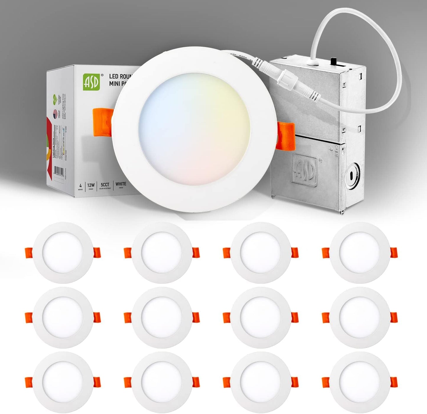 ASD Lighting LED Recessed Mini Panel Round 4inch 12W 120V Triac 2700/3000/3500/4000/5000K White UL Energy Star 12 pack