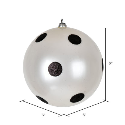 Vickerman 6" White Candy FInish Ball Ornament with Black Glitter Dots 4 per Bag