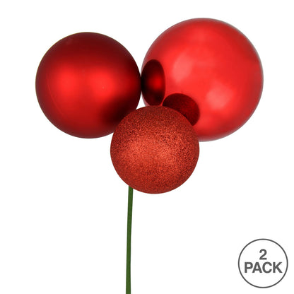 Vickerman 18" Red Ball Ornament Christmas Pick Pack of 2