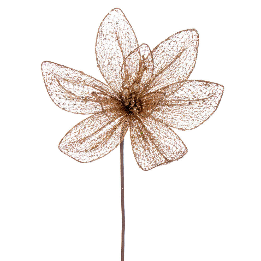 Vickerman 24" Rose Gold Mesh Glitter Sequin Poinsettia 2 per bag.