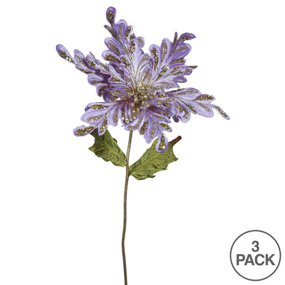 Vickerman 31" Violet Velvet Poinsettia Artificial Christmas Pick 3 per Bag