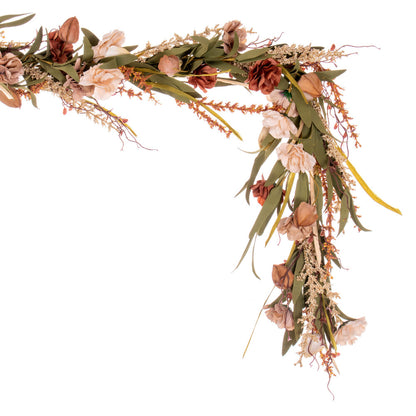 Vickerman 5' Brown and Cream Artificial Carnation and Chinese Lantern Garland.
