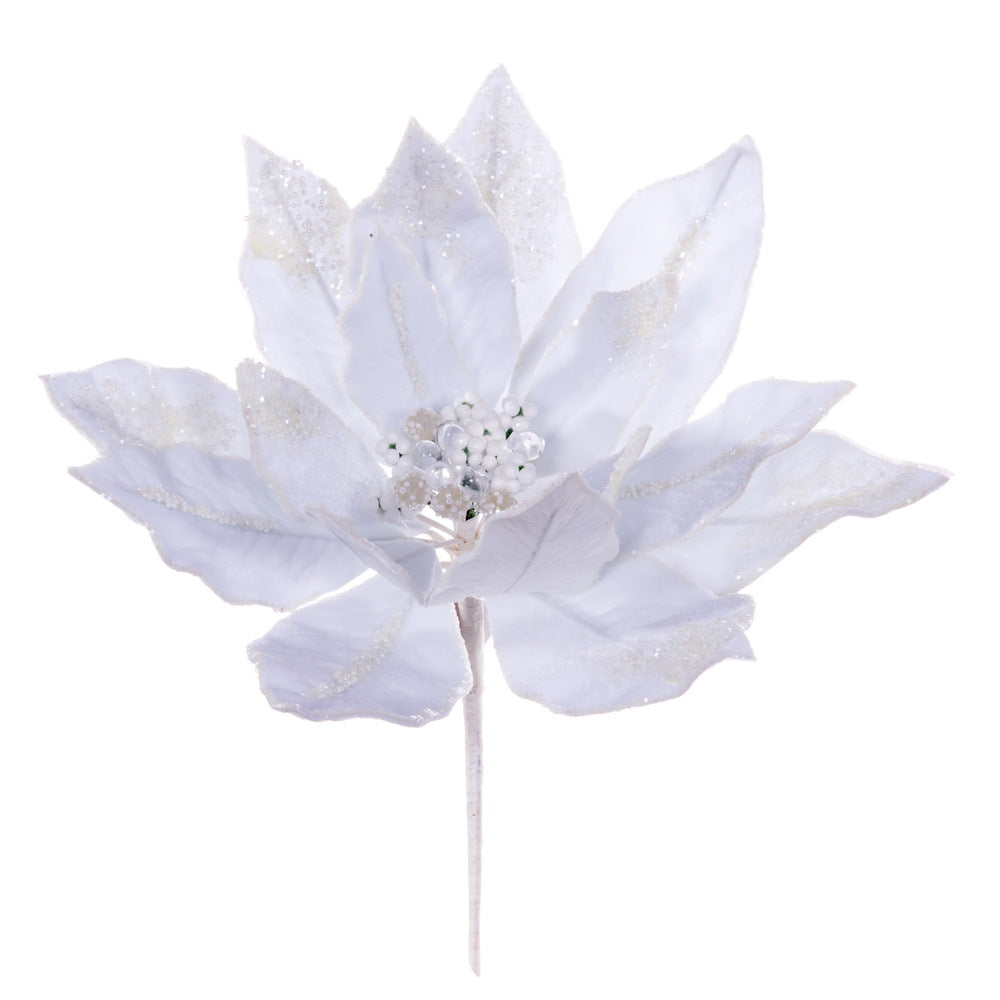 Vickerman 14" Artificial White Double Sided Velvet Poinsettia Christmas Pick