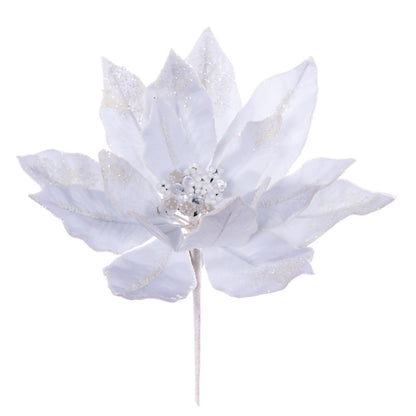 Vickerman 14" Artificial White Double Sided Velvet Poinsettia Christmas Pick