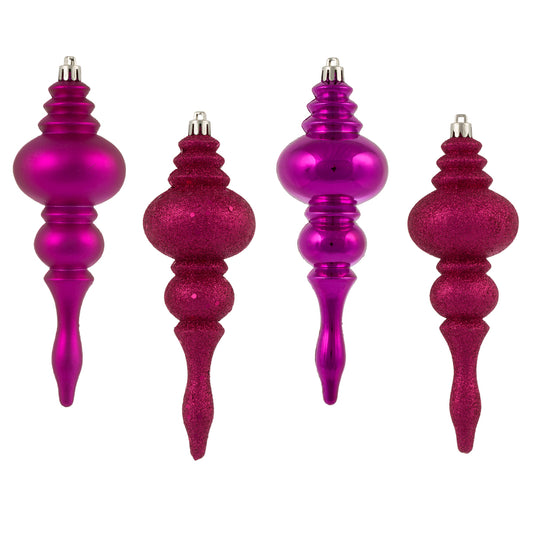 Vickerman 7" Fuchsia 4-Finish Finial Ornament 8 per Box