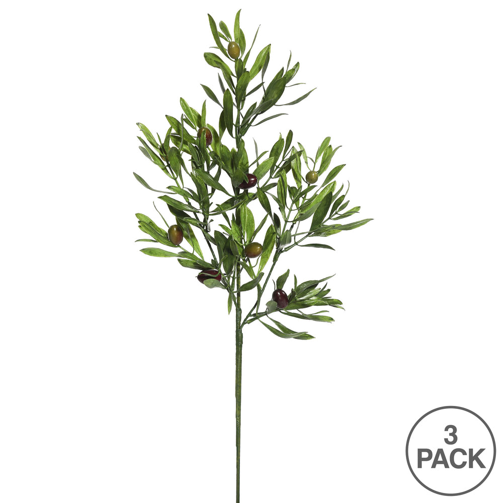 Vickerman 26" Artificial Green Olive Leaf Spray. Includes 3 sprays per pack.