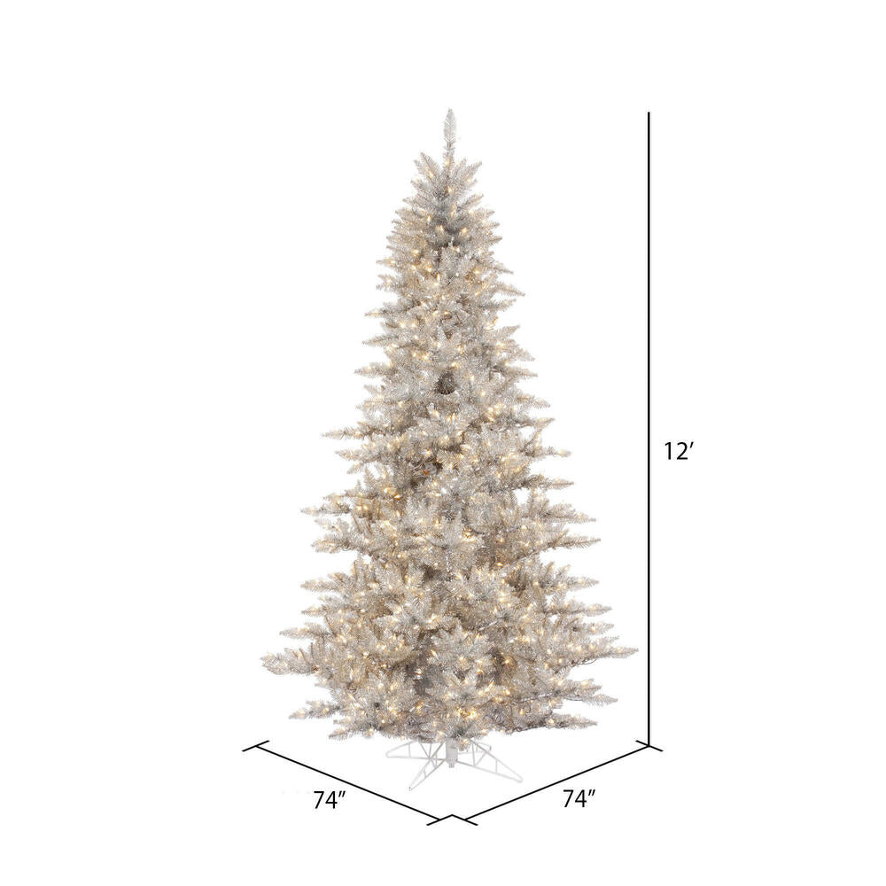 Vickerman 12' Silver Tinsel Fir Artificial Christmas Tree Warm White Dura-lit LED Lights