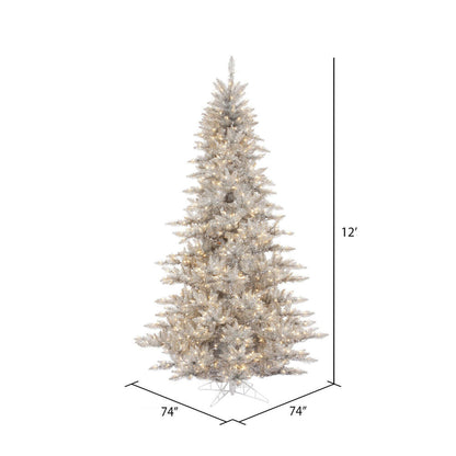 Vickerman 12' Silver Tinsel Fir Artificial Christmas Tree Warm White Dura-lit LED Lights