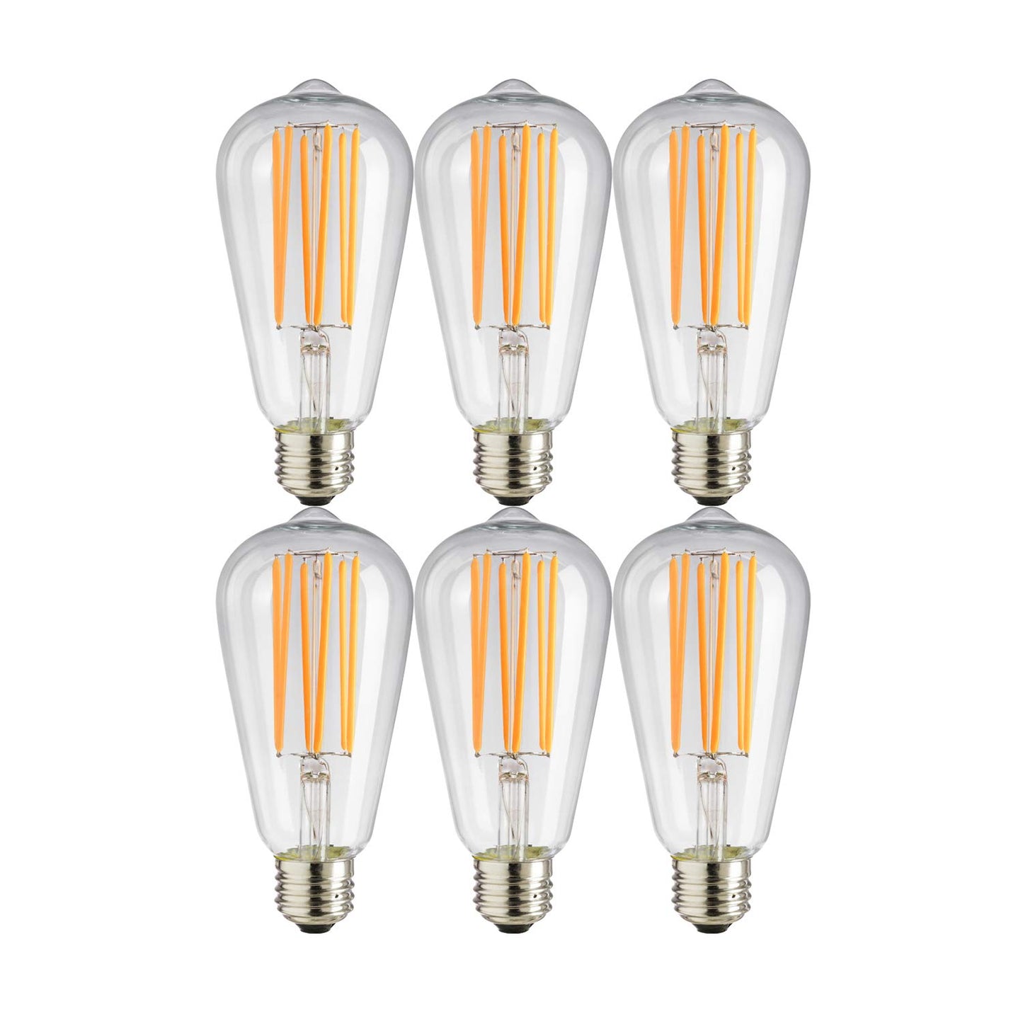 Sunlite 41083-SU LED ST19 Filament Style Edison Light Bulb 8.5 Watts (60W Equivalent), 880 Lumens, Medium Base (E26), Dimmable, ETL Listed, 22K Amber, 6 Pack