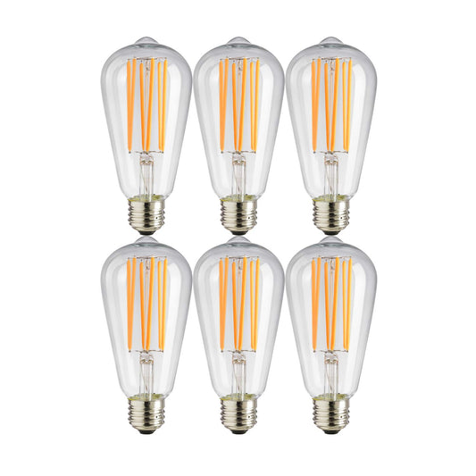 Sunlite 41083-SU LED ST19 Filament Style Edison Light Bulb 8.5 Watts (60W Equivalent), 880 Lumens, Medium Base (E26), Dimmable, ETL Listed, 22K Amber, 6 Pack