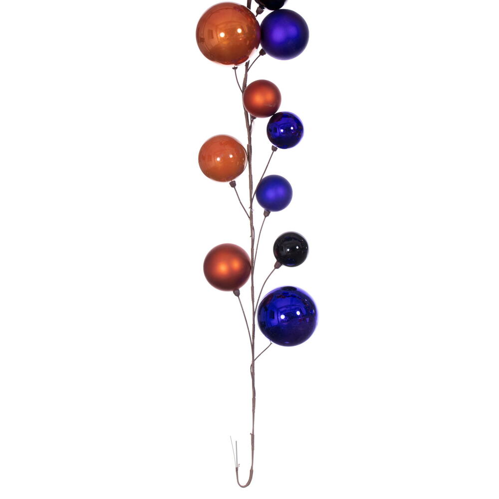 Vickerman 10' Purple Orange And Black Assorted Finish Branch Ball Ornament Garland.