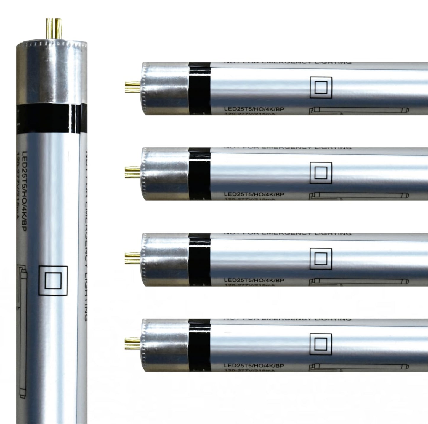 Damar- 45.75-Inch T5 LED Tube Light with Safe Shield Sleeve Type B Ballast Bypass Single/Dual Ended 25W 3300 Lumen 4000K Cool White G5 Base 120-277VAC Pack of 5- Fluorescent Replacement Tube