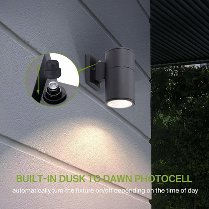 ASD Lighting LED Round Outdoor Wall Cylinder 9W 120V CCT Selectable 3000/4000/5000K with Photocell Black ETL 2pack