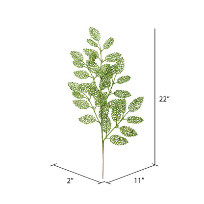 Vickerman 22" Lime Glitter Loral Leaf Artificial Christmas Spray. Includes 12 sprays per pack.