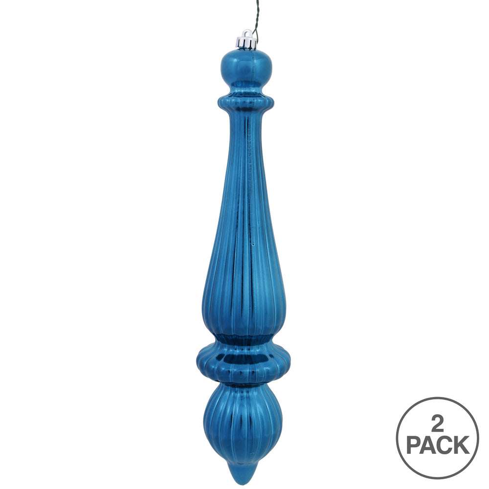 Vickerman 14" Turquoise Matte Finial Drop Ornament Pack of 2