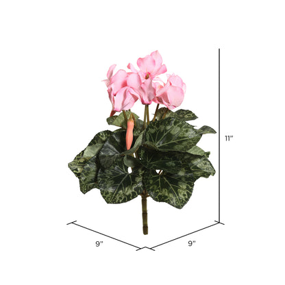 Vickerman 11" Artificial Polyester Light Pink Cyclamen Bush.
