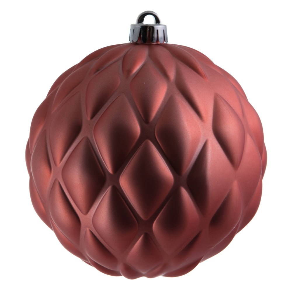 Vickerman 6" Coral Matte Round Pine Cone Ornament with drilled and wired caps. Comes 4/bag.