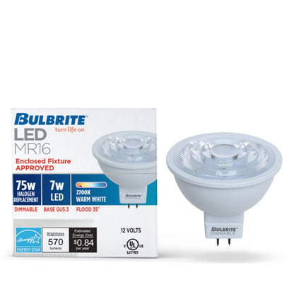 Bulbrite 771087 LED 7 Watt MR16 Light Bulb with a GU5.3 Base - 2700K (Warm White Light) 570 Lumens