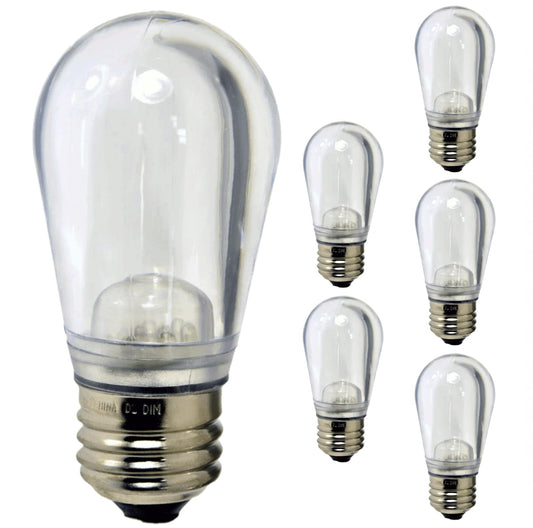 Damar- S14 LED String Light Bulb 0.55W-1.5W 6500K Daylight E26 Medium Base Dimmable 100-130V Indoor& Outdoor Rated Pack of 6- Shatterproof Replacement Clear Bulb for Patio Backyard Caf? Bistro