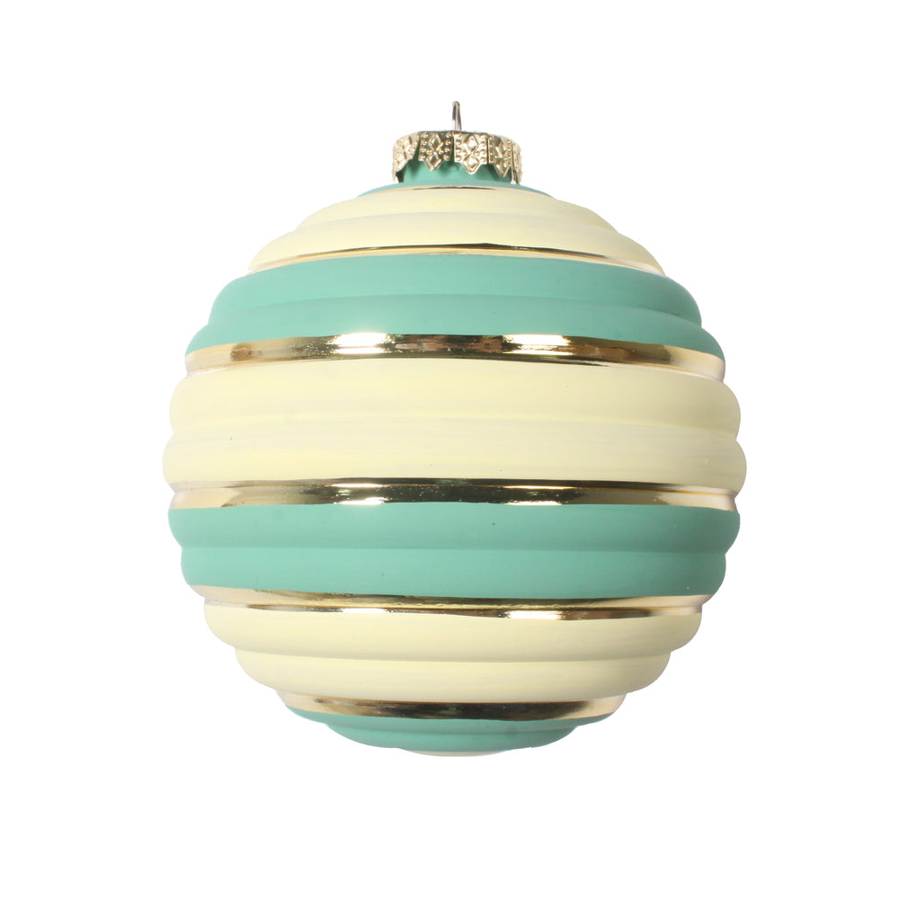 Vickerman 4" Aqua Horizontal Stripe Pastel Ball Ornament 4 per Bag